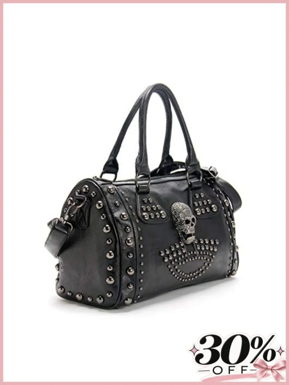 Gothic Skull Shoulder Bag Faux Leather Large Capacity Handbag with Studs